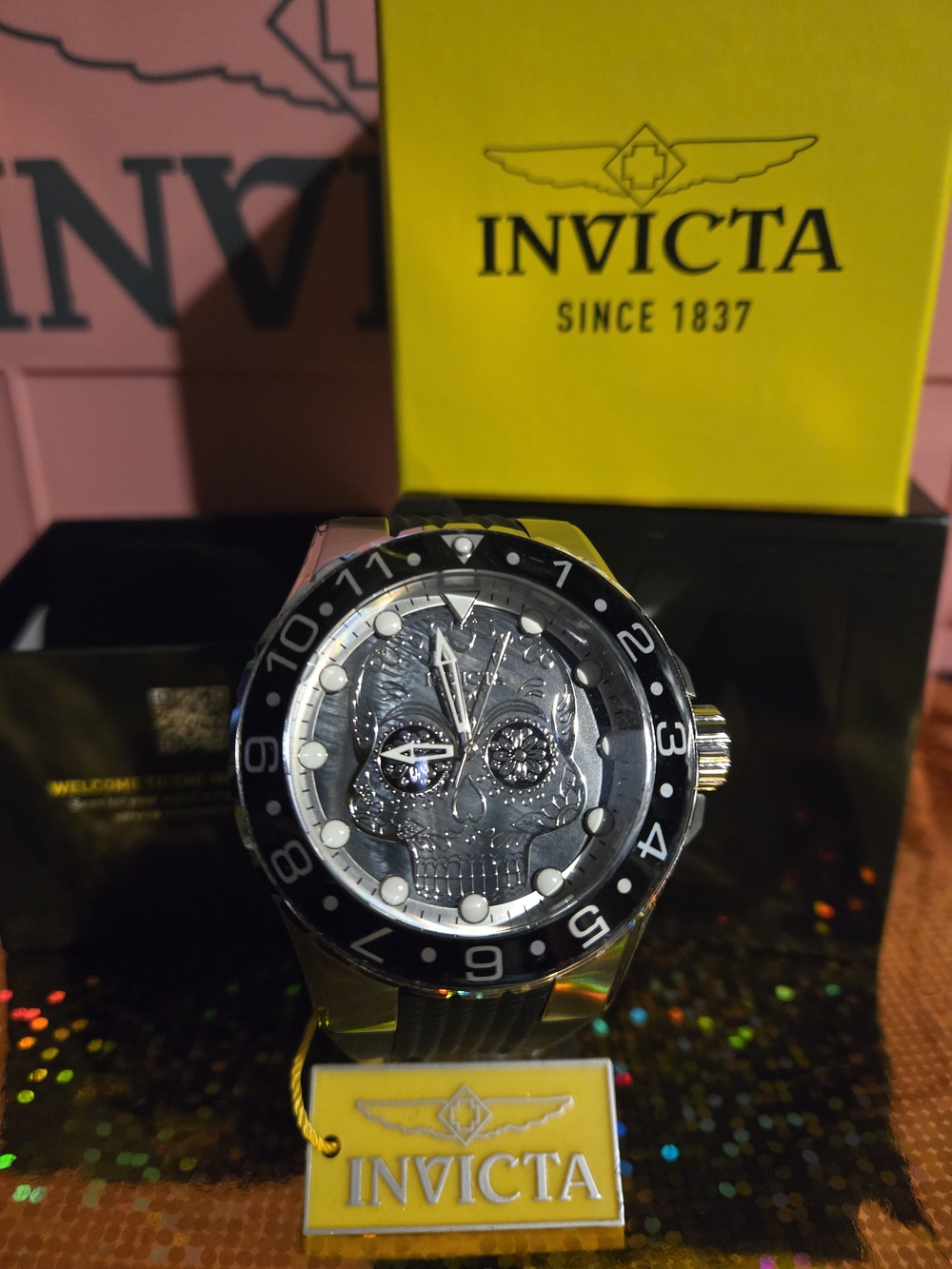 36855 Invicta Aviator Dia De Los Muertos Mother Of Pearl Skull Dial 50mm